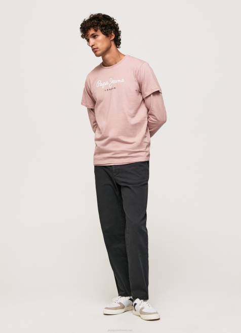 Pepe Jeans puuvillainen t-paita painettu logolla miehet valkaisuaine pinkki TB00917 - Image 1