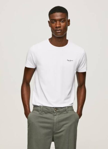 Pepe Jeans puuvillainen t-paita painettu logolla miehet valkoinen TB001011
