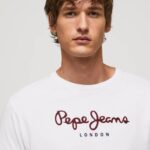 Pepe Jeans puuvillainen t-paita painettu logolla miehet valkoinen TB001018