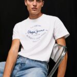 Pepe Jeans puuvillainen t-paita painettu logolla miehet valkoinen TB00921