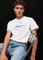 Pepe Jeans puuvillainen t-paita painettu logolla miehet valkoinen TB00921