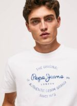 Pepe Jeans puuvillainen t-paita painettu logolla miehet valkoinen TB00921 - Image 4