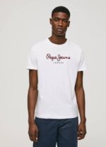 Pepe Jeans puuvillainen t-paita painettu logolla miehet valkoinen TB00998