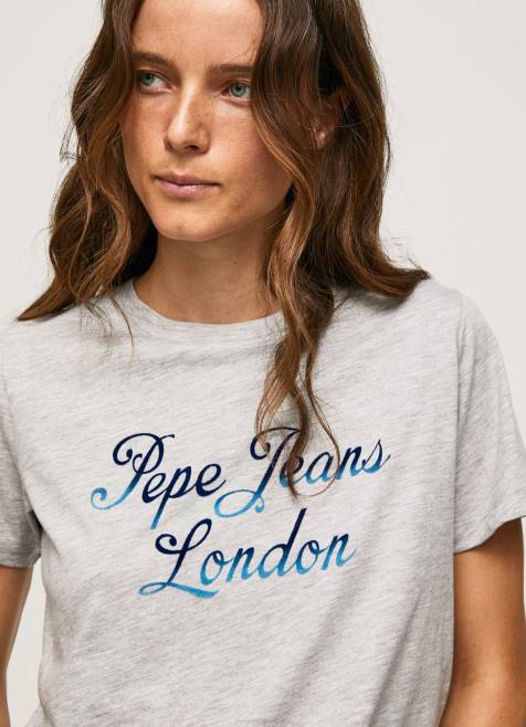 Pepe Jeans puuvillainen t-paita painettu logolla naiset harmaa marli TB00412 - Image 3