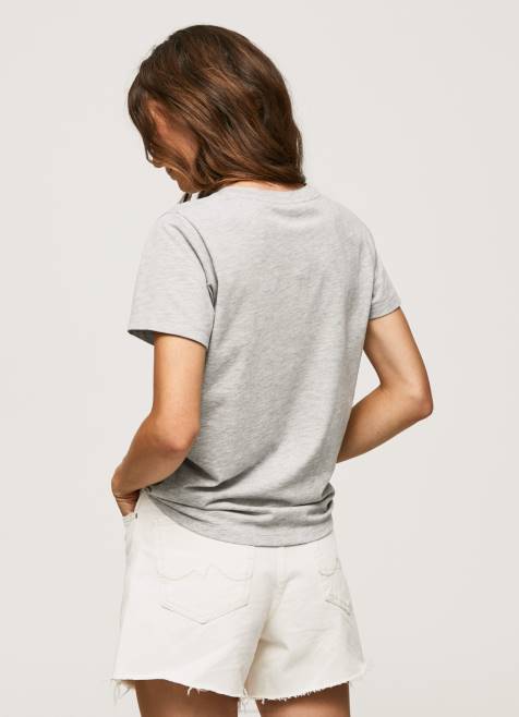 Pepe Jeans puuvillainen t-paita painettu logolla naiset harmaa marli TB00412 - Image 4