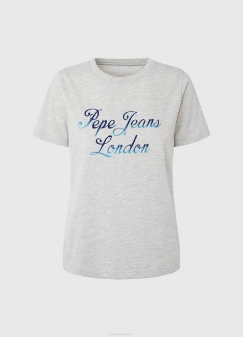 Pepe Jeans puuvillainen t-paita painettu logolla naiset harmaa marli TB00412 - Image 5