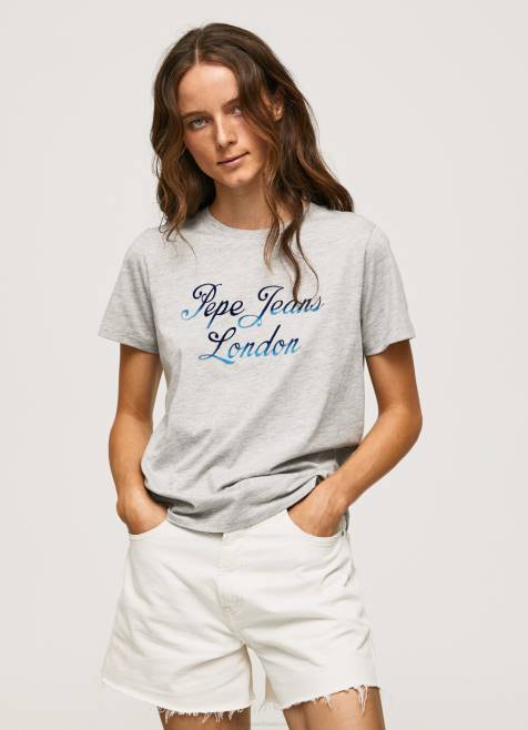 Pepe Jeans puuvillainen t-paita painettu logolla naiset harmaa marli TB00412 - Image 1