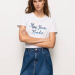 Pepe Jeans puuvillainen t-paita painettu logolla naiset valkoinen TB00411