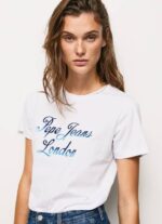 Pepe Jeans puuvillainen t-paita painettu logolla naiset valkoinen TB00411 - Image 3