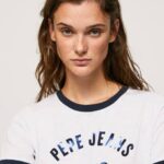 Pepe Jeans puuvillainen t-paita painettu logolla naiset valkoinen TB00424