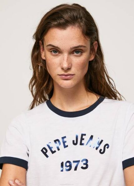 Pepe Jeans puuvillainen t-paita painettu logolla naiset valkoinen TB00424
