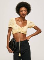 Pepe Jeans puuvillainen toppi harjakattoisilla yksityiskohdilla naiset paistaa TB00331