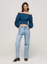 Pepe Jeans puuvillapopliinirajattu istuva toppi naiset valtameri TB00360 - Image 2