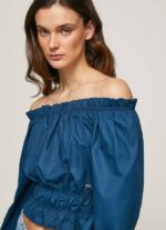 Pepe Jeans puuvillapopliinirajattu istuva toppi naiset valtameri TB00360 - Image 3