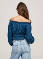 Pepe Jeans puuvillapopliinirajattu istuva toppi naiset valtameri TB00360 - Image 4
