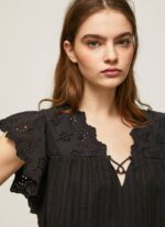 Pepe Jeans puuvillapusero harjakattoisilla yksityiskohdilla naiset musta TB00336 - Image 3