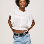 Pepe Jeans puuvillapusero harjakattoisilla yksityiskohdilla naiset valkoinen TB00344
