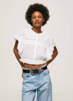 Pepe Jeans puuvillapusero harjakattoisilla yksityiskohdilla naiset valkoinen TB00344