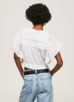 Pepe Jeans puuvillapusero harjakattoisilla yksityiskohdilla naiset valkoinen TB00344 - Image 4