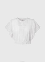 Pepe Jeans puuvillapusero harjakattoisilla yksityiskohdilla naiset valkoinen TB00344 - Image 5