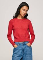 Pepe Jeans puuvillatrikoo harjakattoisilla yksityiskohdilla naiset studio punainen TB00259