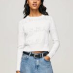 Pepe Jeans puuvillatrikoo harjakattoisilla yksityiskohdilla naiset valkoinen TB00260