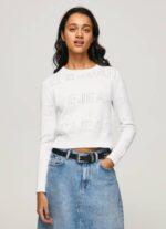 Pepe Jeans puuvillatrikoo harjakattoisilla yksityiskohdilla naiset valkoinen TB00260