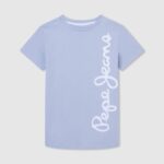 Pepe Jeans pystylogoinen puuvillainen t-paita poika valkaisu sininen TB001628