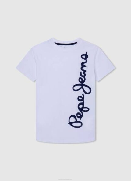 Pepe Jeans pystylogoinen puuvillainen t-paita poika valkoinen TB001618