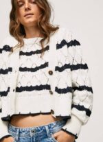 Pepe Jeans raidallinen harjakattoinen neuletakki naiset mousse TB00252 - Image 4