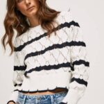 Pepe Jeans raidallinen harjakattoinen trikoo naiset mousse TB00251