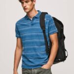 Pepe Jeans raidallinen painettu puuvillainen poolopaita miehet indigo TB001083