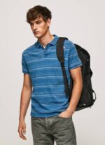 Pepe Jeans raidallinen painettu puuvillainen poolopaita miehet indigo TB001083