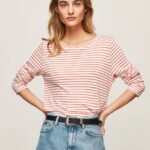 Pepe Jeans raidallinen pitkähihainen t-paita naiset studio punainen TB00395
