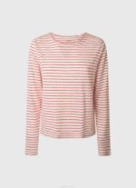 Pepe Jeans raidallinen pitkähihainen t-paita naiset studio punainen TB00395 - Image 5
