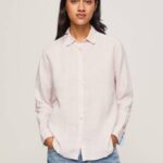 Pepe Jeans raidallinen printti normaali istuva paita naiset pehmeä pinkki TB00332