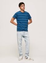 Pepe Jeans raidallinen printti puuvillainen t-paita miehet indigo TB00966 - Image 2