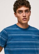 Pepe Jeans raidallinen printti puuvillainen t-paita miehet indigo TB00966