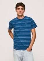 Pepe Jeans raidallinen printti puuvillainen t-paita miehet indigo TB00966 - Image 3