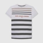 Pepe Jeans raidallinen printti puuvillainen t-paita poika luonnonvalkoinen TB001645
