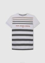 Pepe Jeans raidallinen printti puuvillainen t-paita poika luonnonvalkoinen TB001645