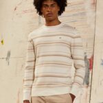 Pepe Jeans raidallinen printti puuvillajersey miehet luonnonvalkoinen TB00866