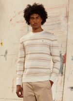 Pepe Jeans raidallinen printti puuvillajersey miehet luonnonvalkoinen TB00866