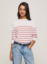 Pepe Jeans raidallinen printti puuvillajersey naiset valkoinen TB00238 - Image 2