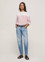 Pepe Jeans raidallinen printti puuvillajersey naiset valkoinen TB00238