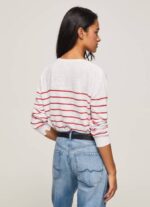 Pepe Jeans raidallinen printti puuvillajersey naiset valkoinen TB00238 - Image 4