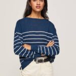 Pepe Jeans raidallinen printti puuvillajersey naiset valtameri TB00237