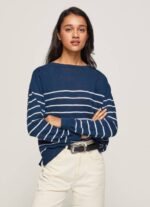 Pepe Jeans raidallinen printti puuvillajersey naiset valtameri TB00237