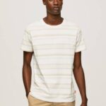 Pepe Jeans raidallinen printti t-paita miehet luonnonvalkoinen TB00994