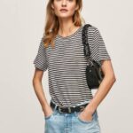 Pepe Jeans raidallinen printti t-paita naiset musta TB00459
